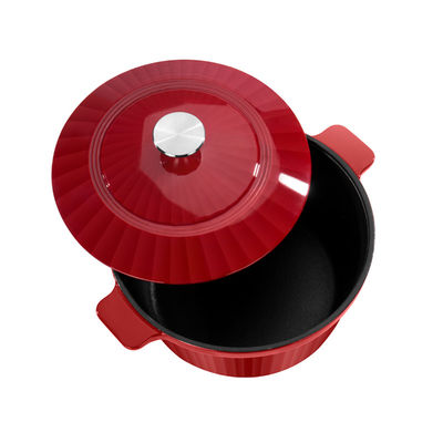 12 Inch Cast Iron Stock Pots Red Soup Pot Wearproof With Concave Handle