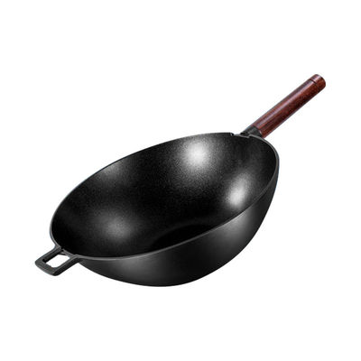 Aluminum 32cm Frying Pan Non Stick Wok Heat Resistant With Wooden Handle