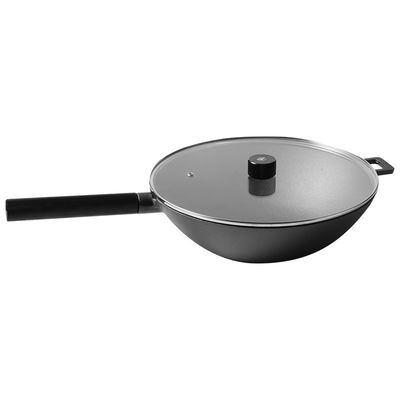 Uncoated Flat Bottom Deep Cast Iron Fry Pan 12.5inch Wear Resistant