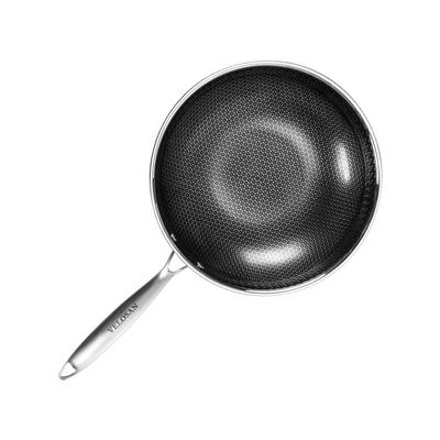 Silver 304 Stainless Steel Honeycomb Wok 2.35kg Coating Frying Pan 22.5cm Handle