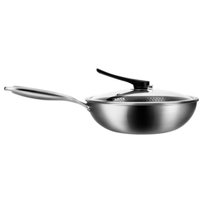 Silver 304 Stainless Steel Honeycomb Wok 2.35kg Coating Frying Pan 22.5cm Handle