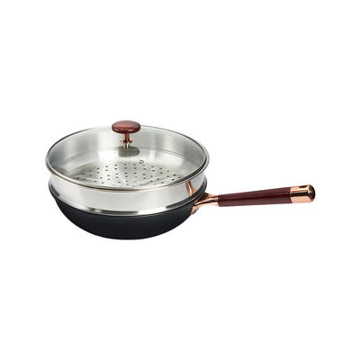 32cm Uncoated Cast Iron Pan Induction 9.5cm Height Non Stick For Stewing