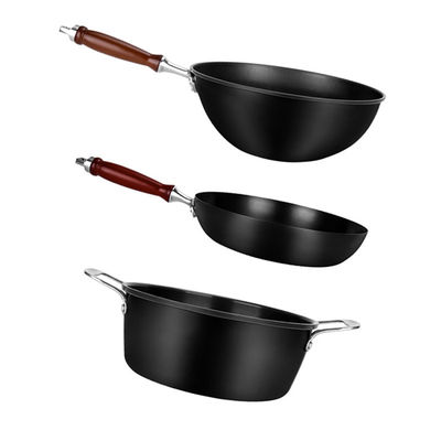 Three Piece Carbon Steel Wok Set Nitriding Non Stick Cookware Set