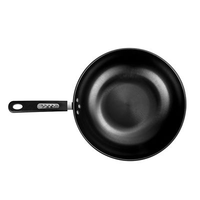 Carbon Steel Stir Frying Pans PTFE Free Heat Proof 32cm Wok With Lid