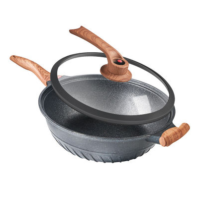 Less Smoke 32cm Frying Pan Aluminum Cooking Pans 10.3cm Height With Glass Lid