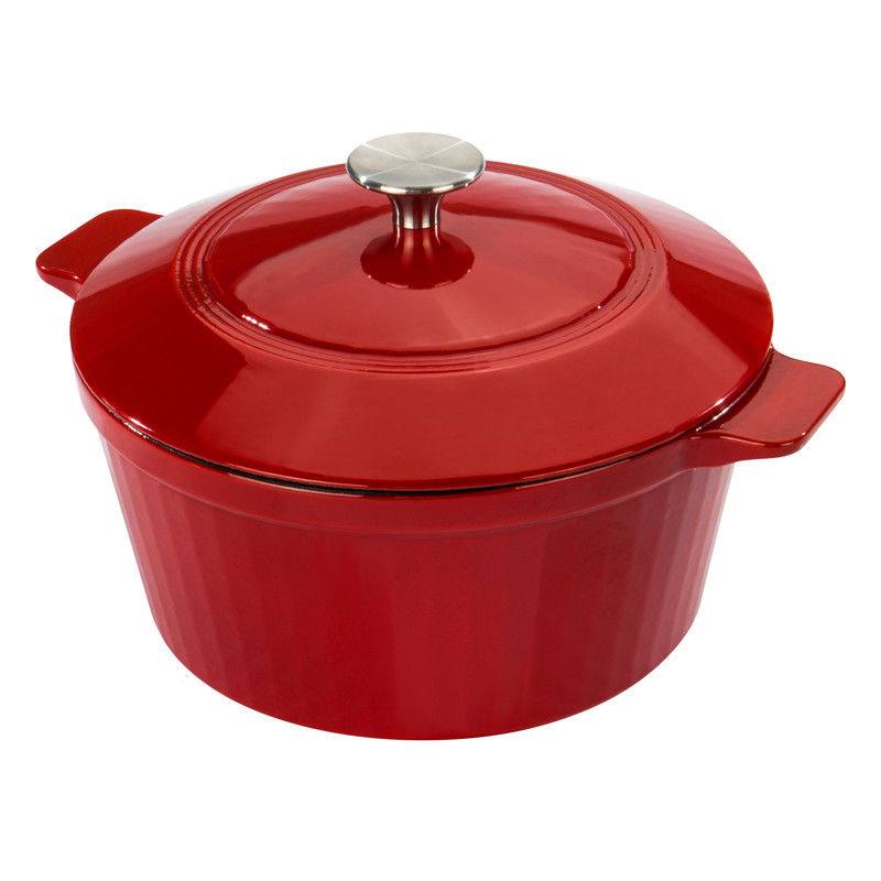 Tough Enamel 32cm Cast Iron Stock Pots 4.7kg Boiling Pot 3 Layers Coating