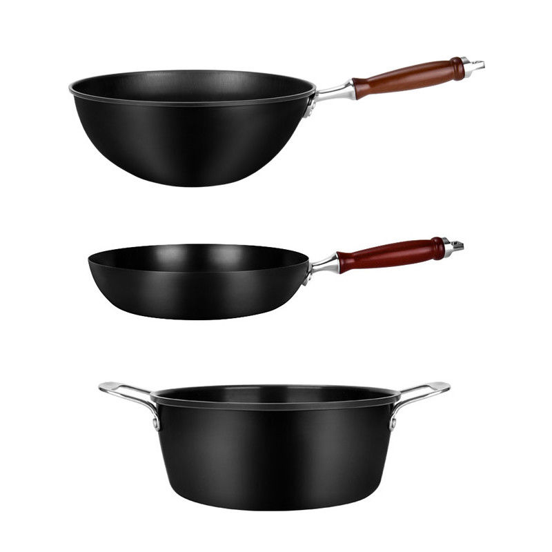 Toxic Free 3 Piece Cookware Set Frying Pan Set 1.65kg 10cm Carbon Steel